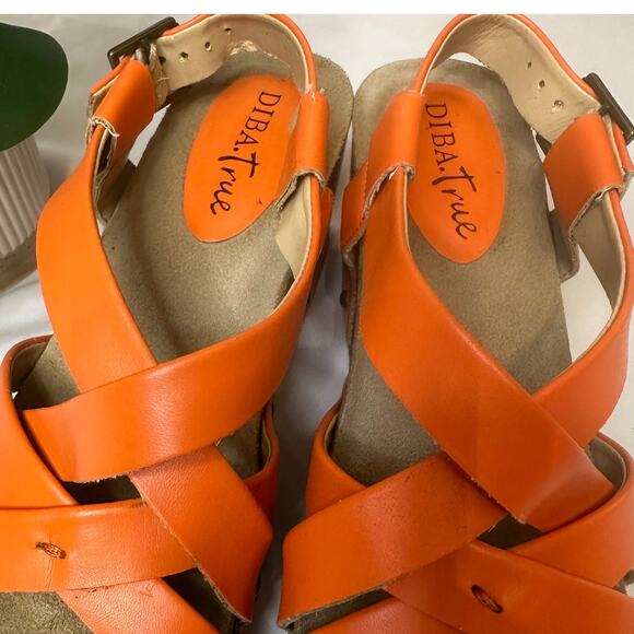 Diba True Comfort Wedges Orange Strappy Sandals - Picture 3 of 6